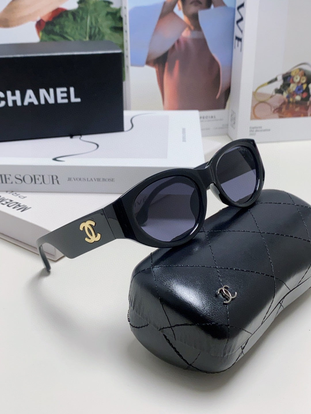 Chanel Cat-Eye Blue Lens Sunglasses for Women - 465074 - detail image 7