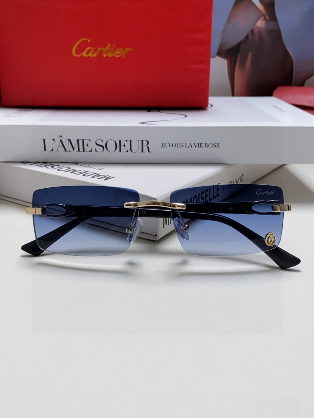 Cartier Blue-Light Rimless Blue Lens Sunglasses for Men & Women - 998248 - detail image 6