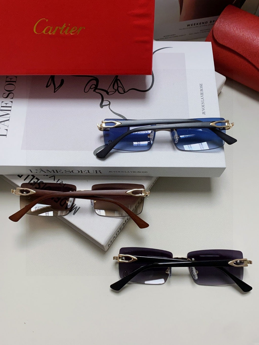 Cartier Blue-Light Rimless Blue Lens Sunglasses for Men & Women - 998248 - detail image 8