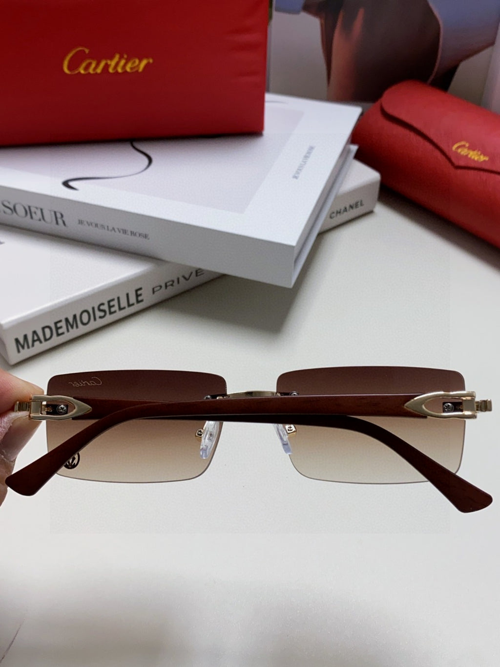 Cartier Blue-Light Rimless Gray Lens Sunglasses for Men & Women - 998249 - detail image 4