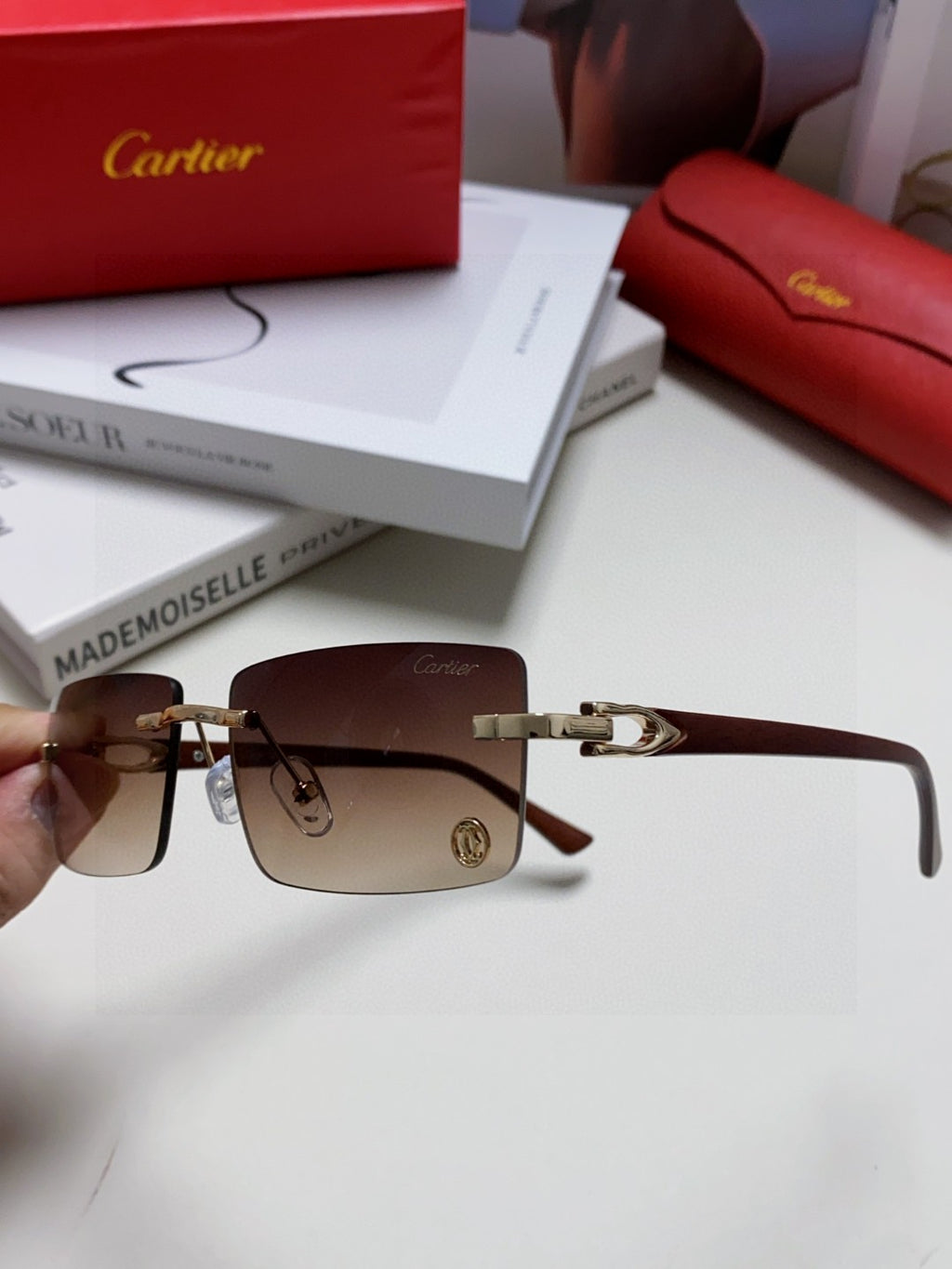 Cartier Blue-Light Rimless Gray Lens Sunglasses for Men & Women - 998249 - detail image 5