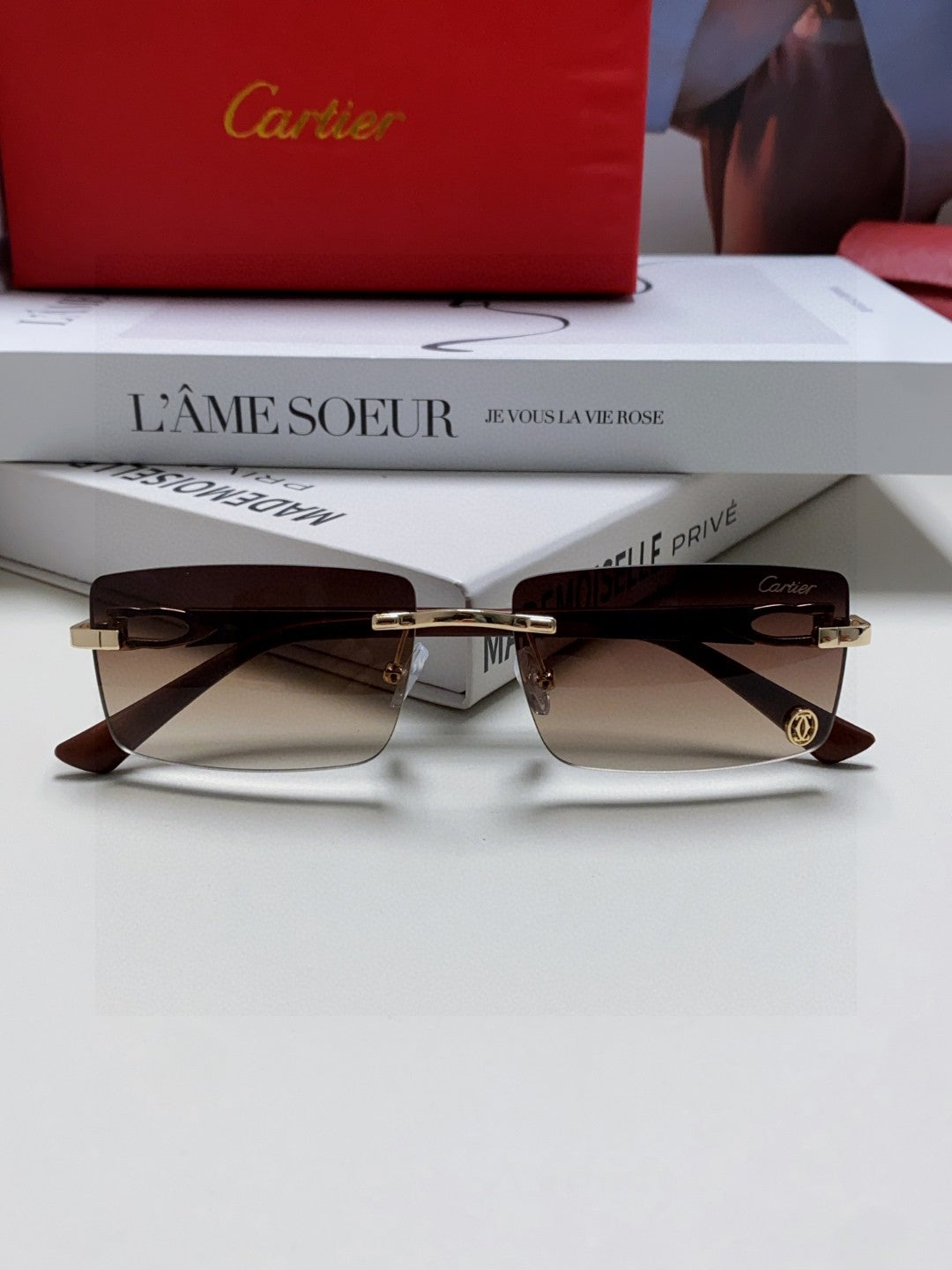 Cartier Blue-Light Rimless Gray Lens Sunglasses for Men & Women - 998249 - detail image 6