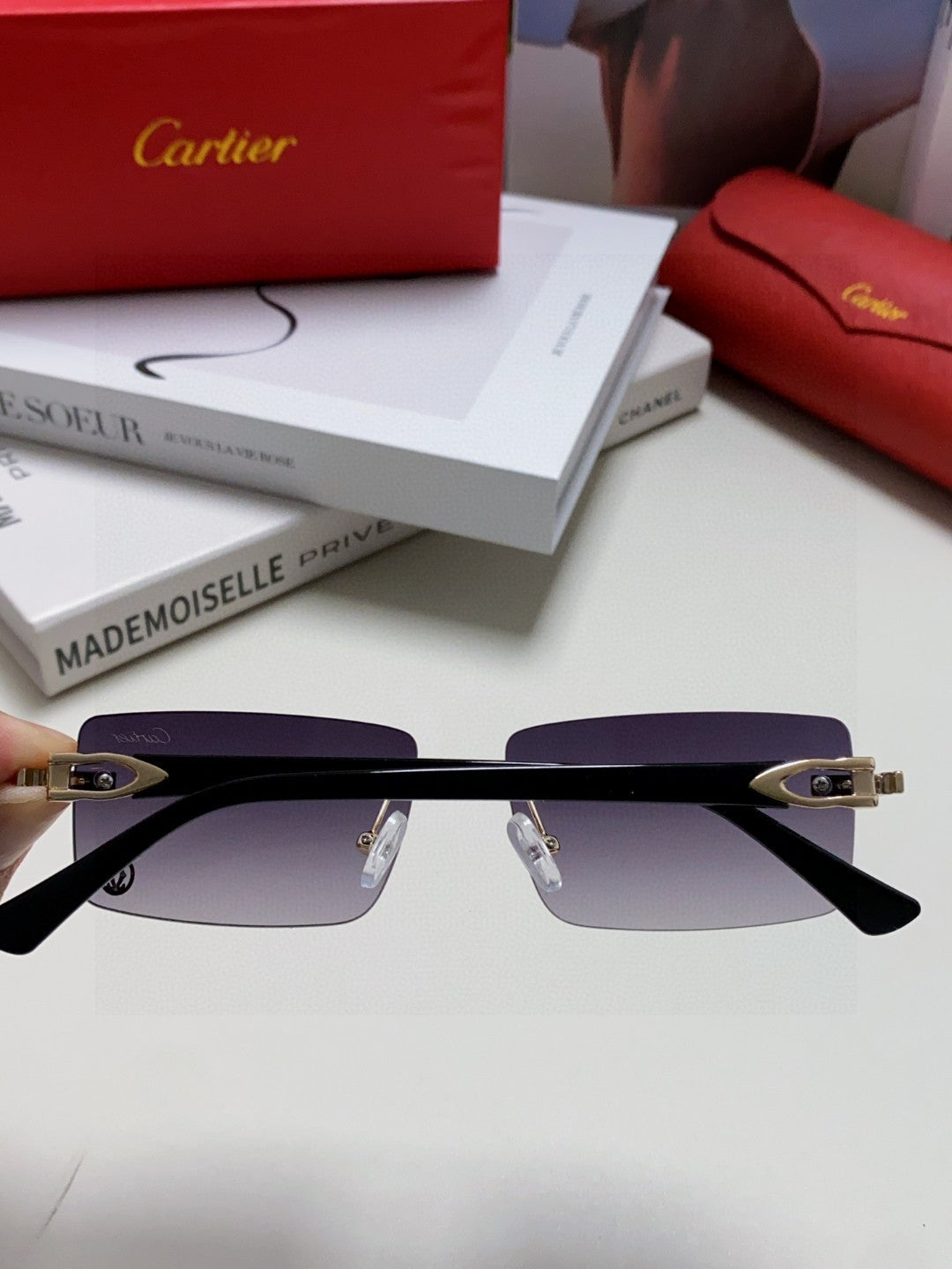 Cartier Blue-Light Rimless Gray Lens Sunglasses for Men & Women - 998250 - detail image 4