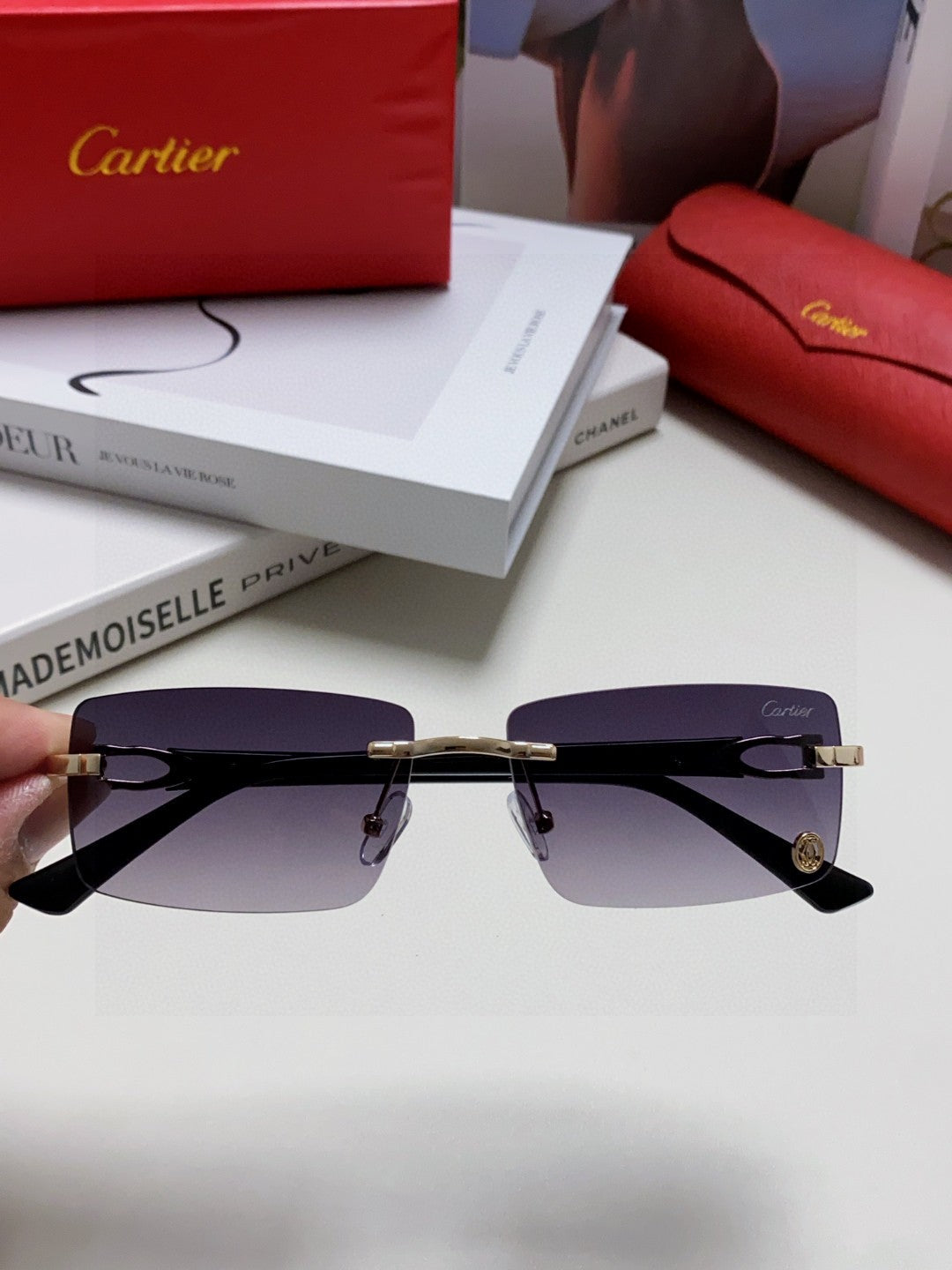 Cartier Blue-Light Rimless Gray Lens Sunglasses for Men & Women - 998250 - detail image 3