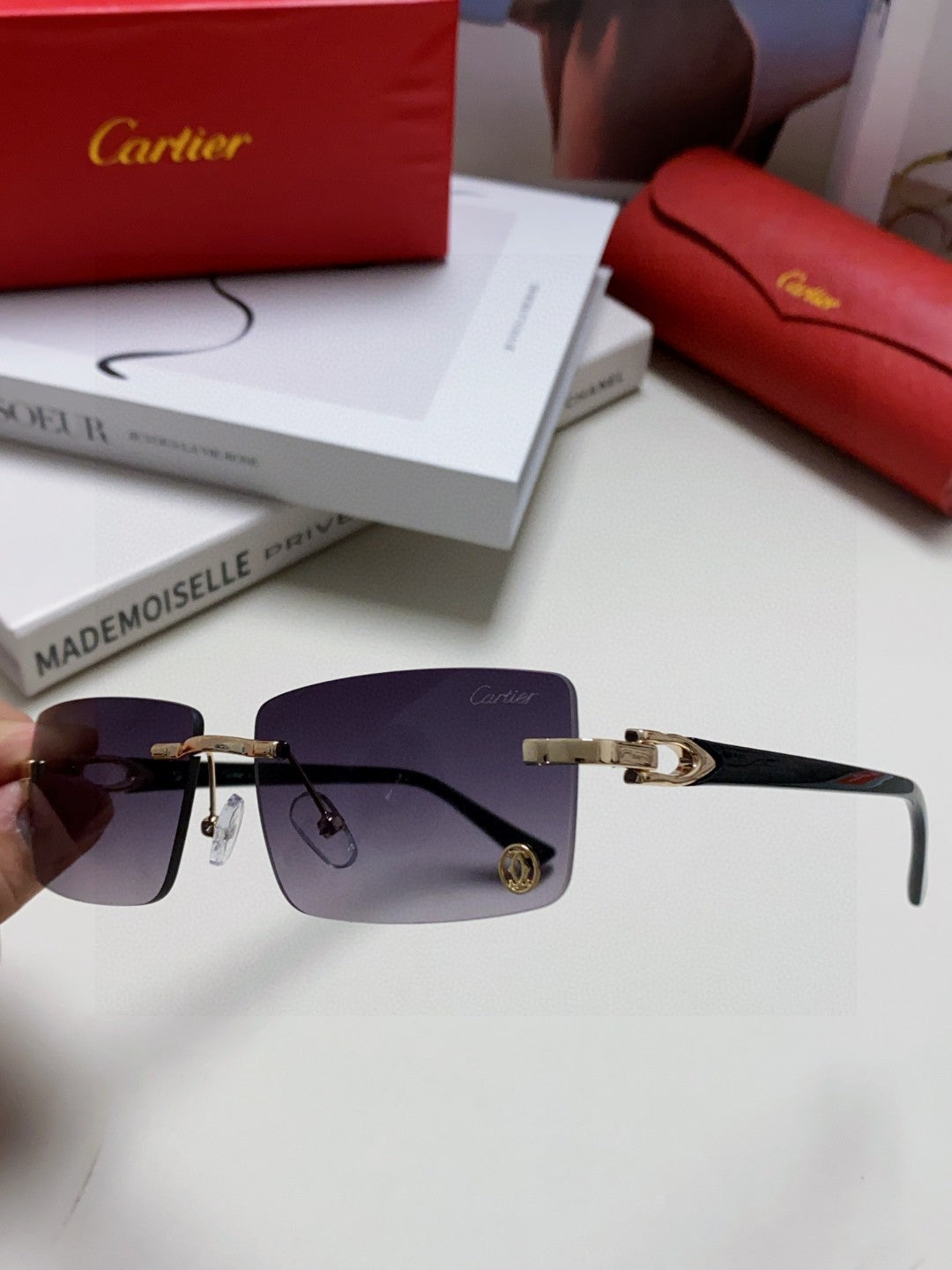 Cartier Blue-Light Rimless Gray Lens Sunglasses for Men & Women - 998250 - detail image 5