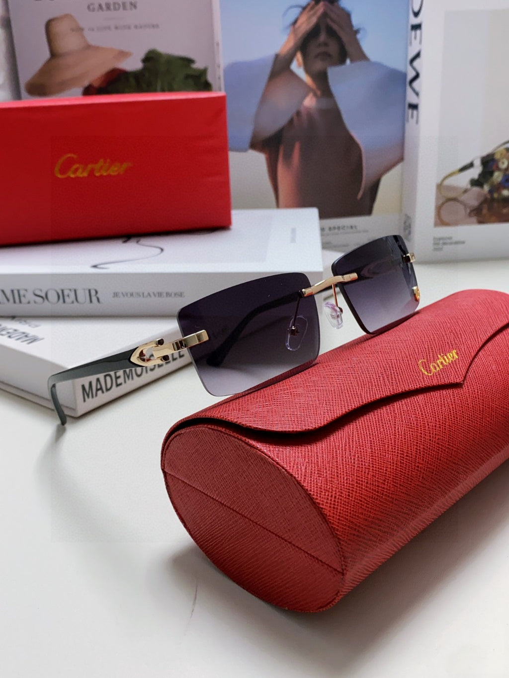 Cartier Blue-Light Rimless Gray Lens Sunglasses for Men & Women - 998250 - detail image 7
