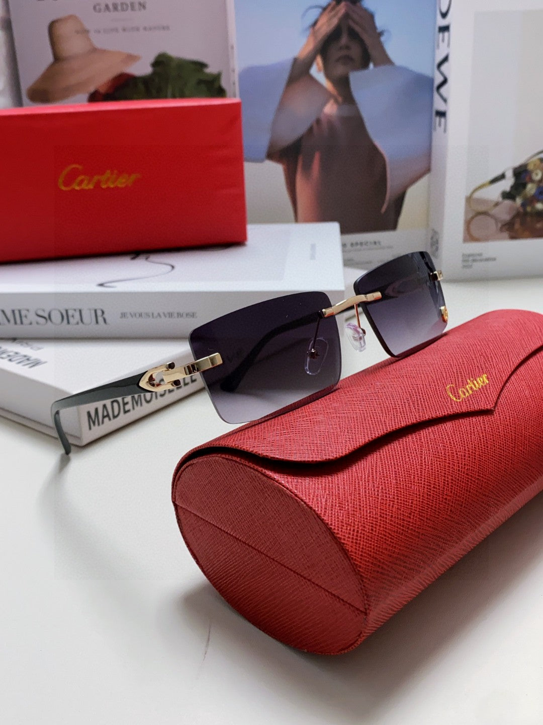 Cartier Blue-Light Rimless Gray Lens Sunglasses for Men & Women - 998250 - detail image 7