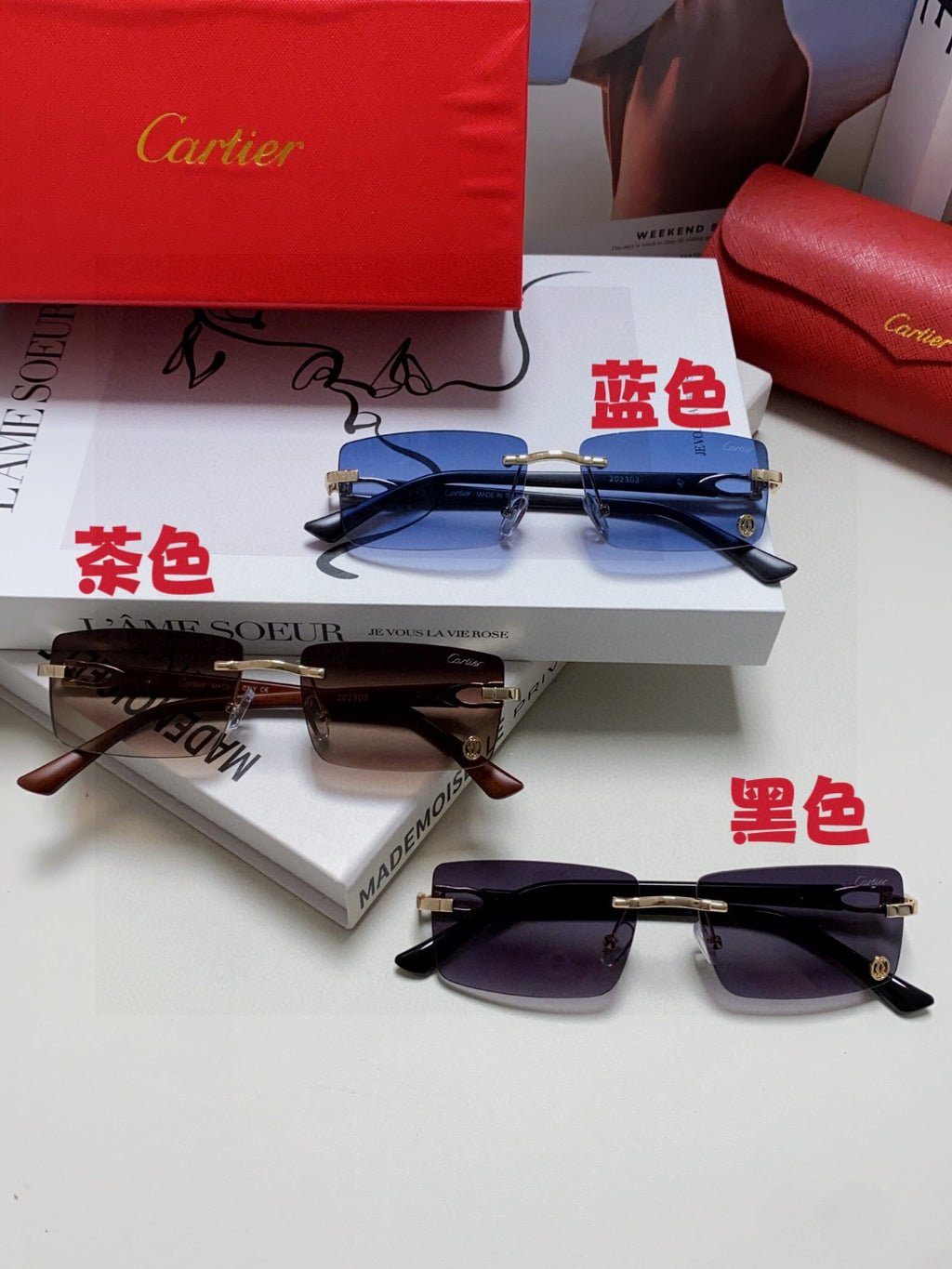 Cartier Blue-Light Rimless Gray Lens Sunglasses for Men & Women - detail image 9