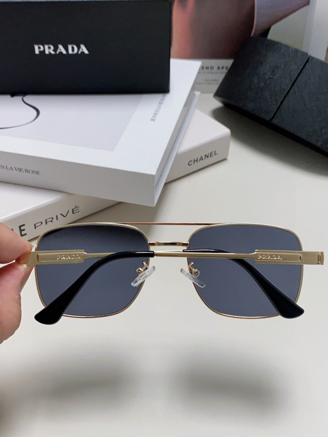 Prada Square Gray Lens Sunglasses for Men & Women - detail image 3
