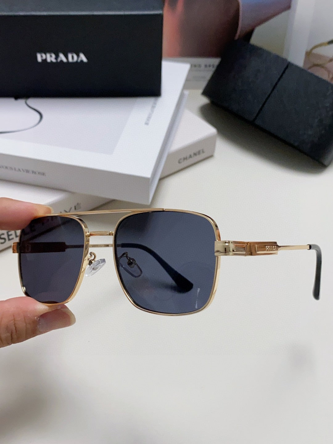 Prada Square Gray Lens Sunglasses for Men & Women - detail image 4