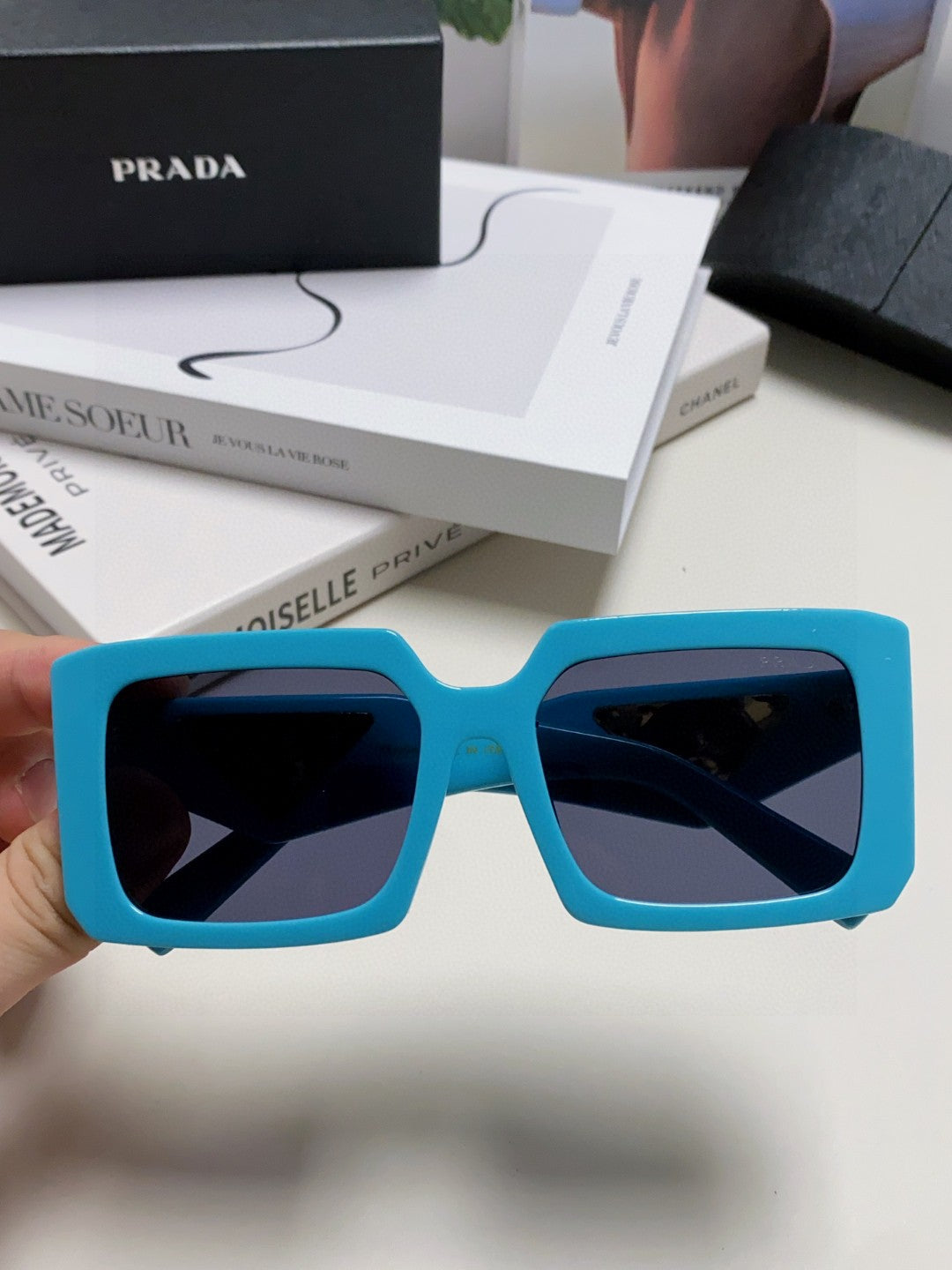 Prada Metal Oversized Blue Lens Sunglasses for Men - 998163 - detail image 3