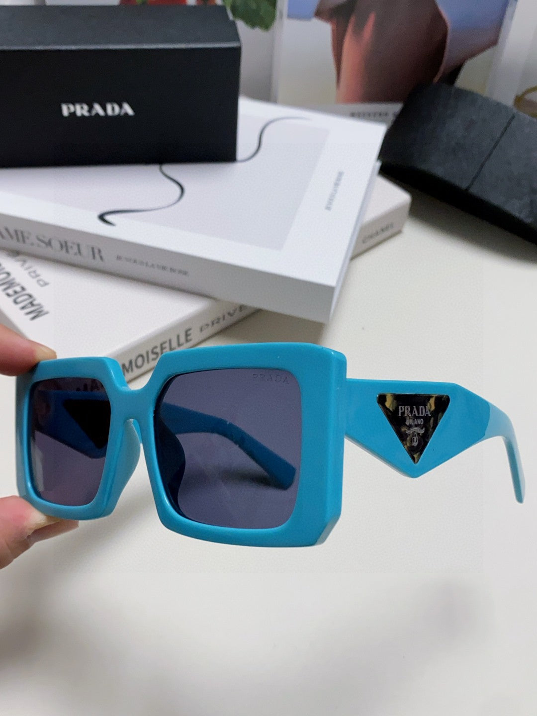 Prada Metal Oversized Blue Lens Sunglasses for Men - 487183 - detail image 5