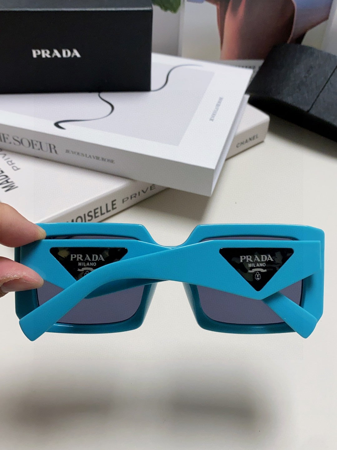 Prada Metal Oversized Blue Lens Sunglasses for Men - 998163 - detail image 4