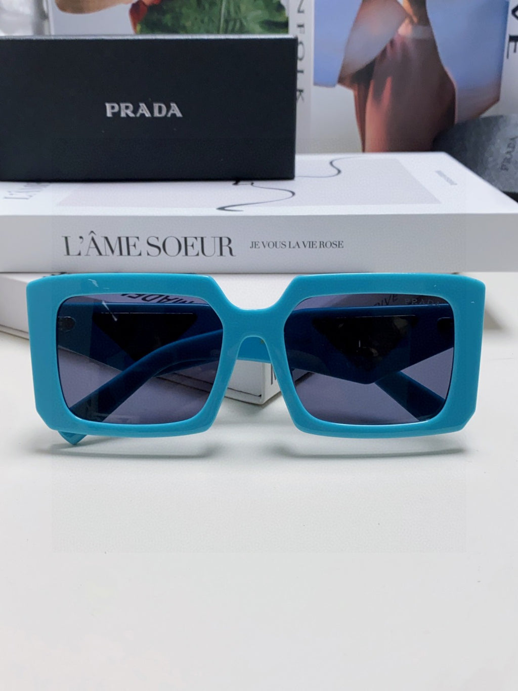 Prada Metal Oversized Blue Lens Sunglasses for Men - 487183 - detail image 6