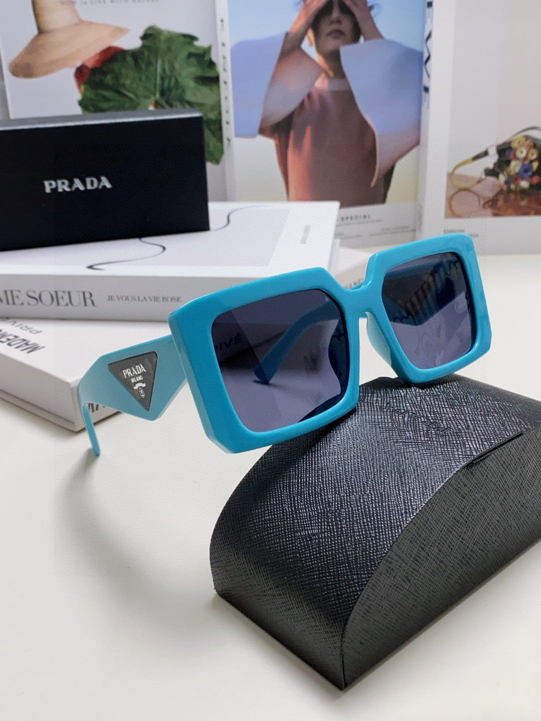 Prada Metal Oversized Blue Lens Sunglasses for Men - 432168 - detail image 7