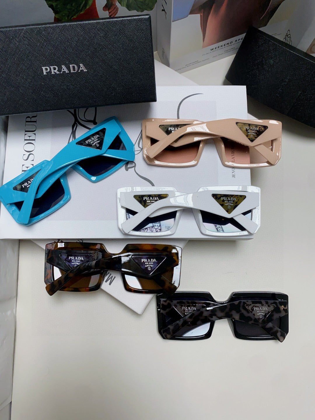 Prada Metal Oversized Blue Lens Sunglasses for Men - 487183 - detail image 8
