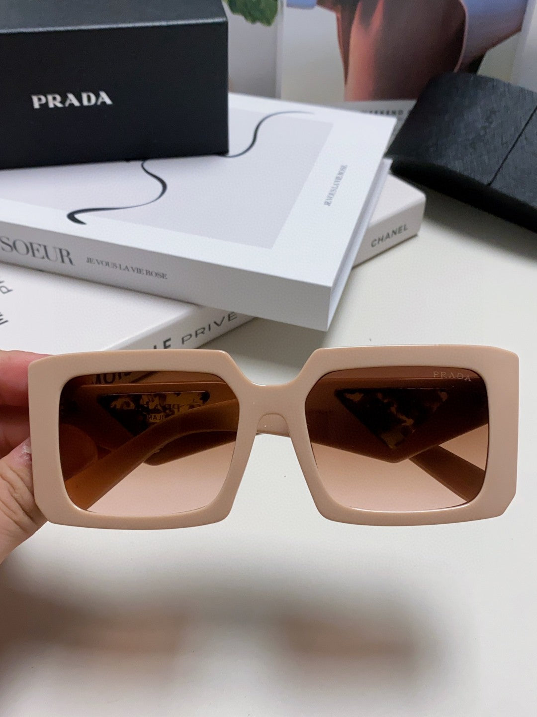 Prada Metal Oversized Red Lens Sunglasses for Men - detail image 3