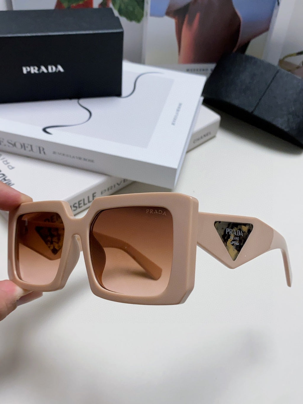 Prada Metal Oversized Red Lens Sunglasses for Men - detail image 5