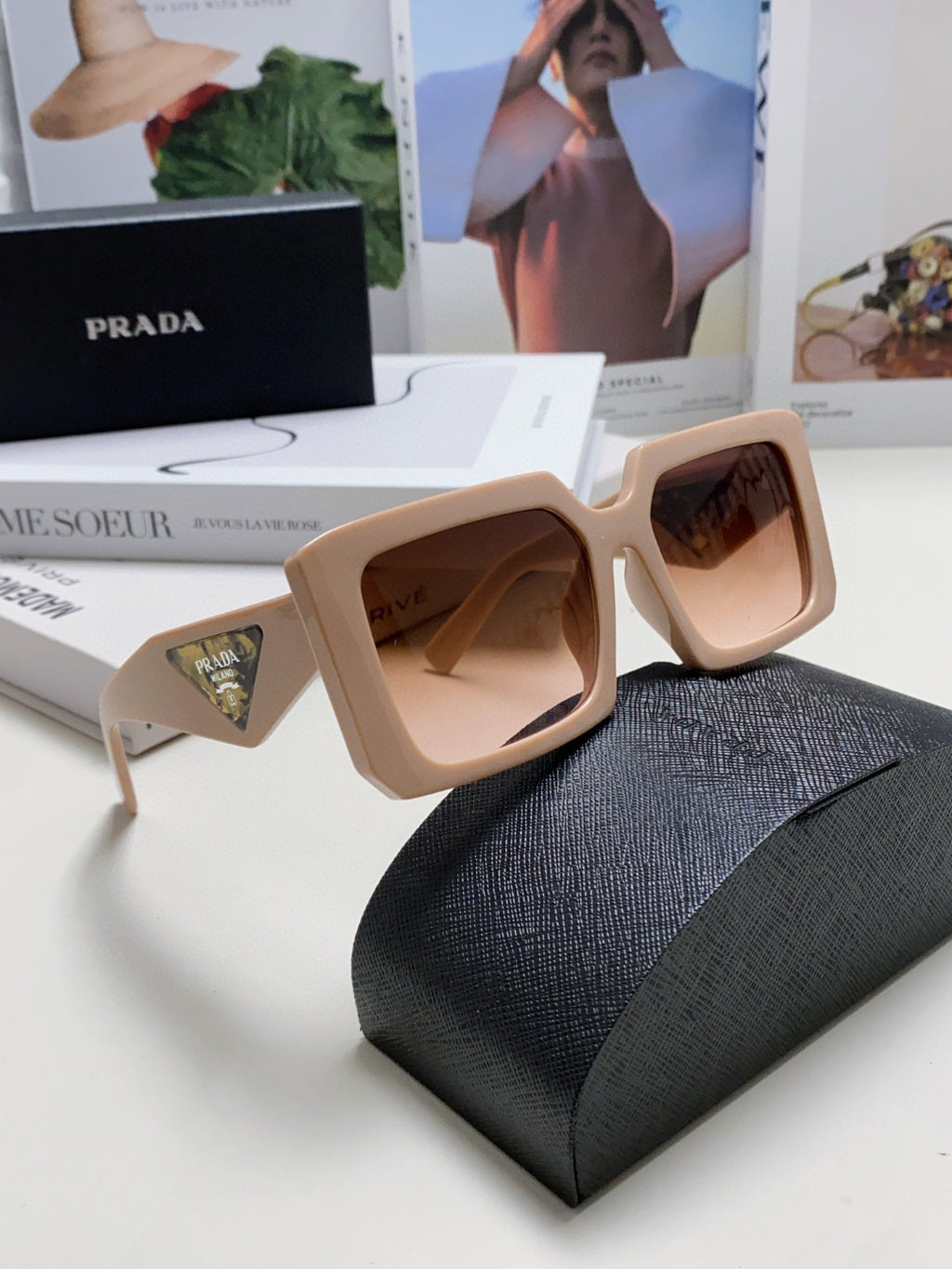 Prada Metal Oversized Red Lens Sunglasses for Men - 432169 - detail image 7