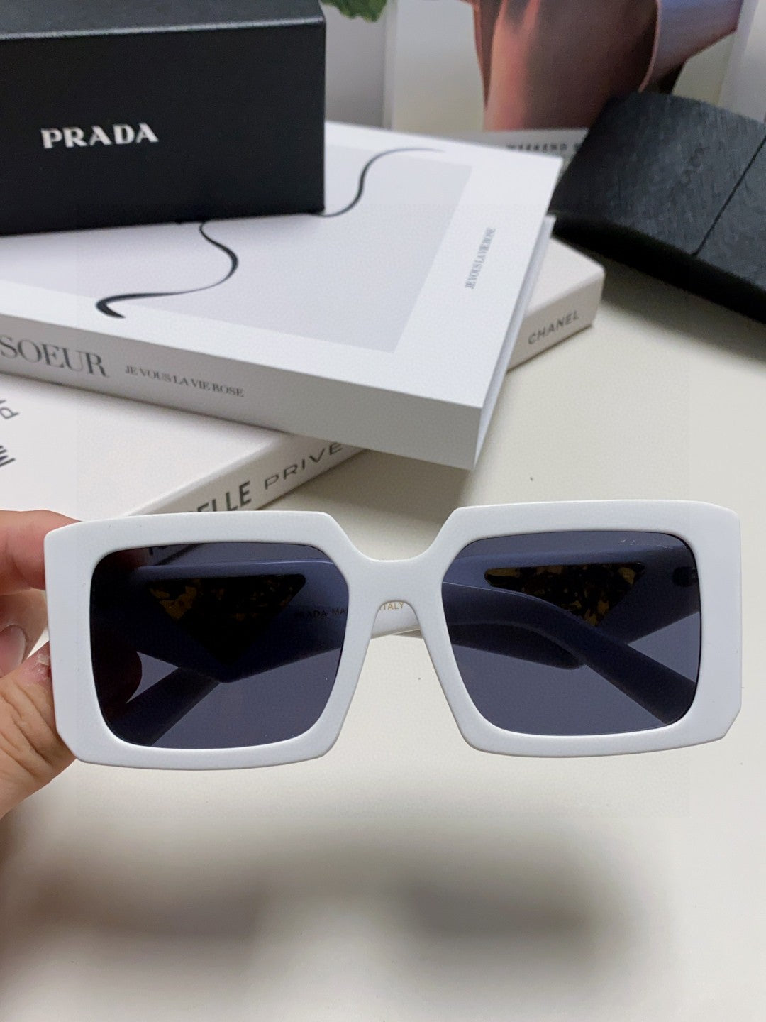Prada Metal Oversized Silver Lens Sunglasses for Men - detail image 3
