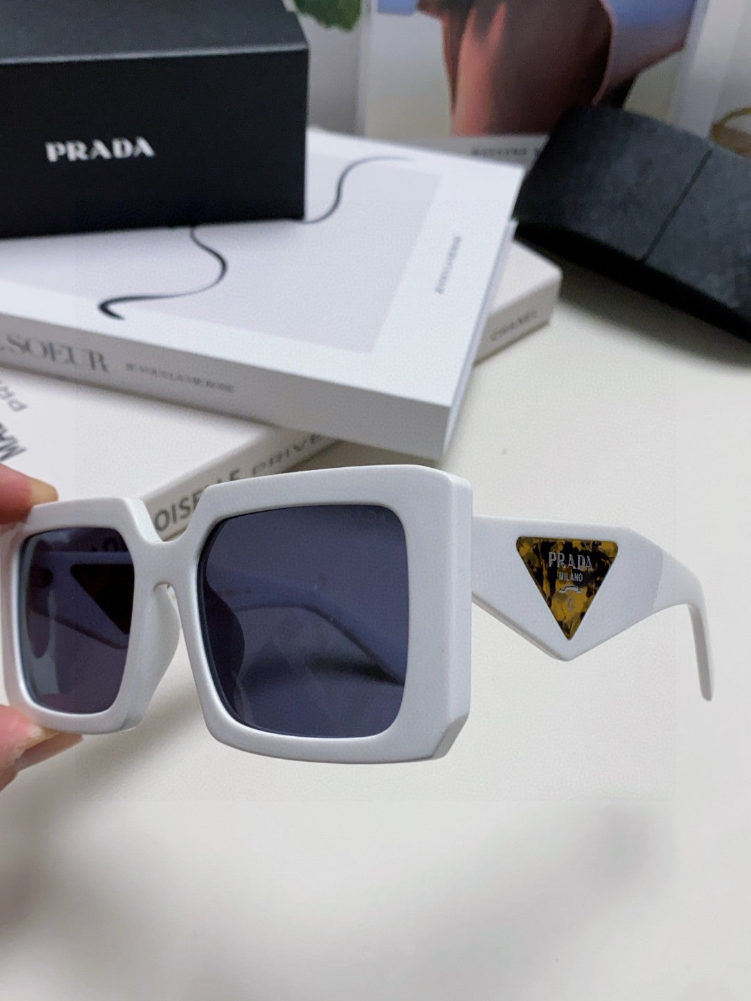 Prada Metal Oversized Silver Lens Sunglasses for Men - detail image 5