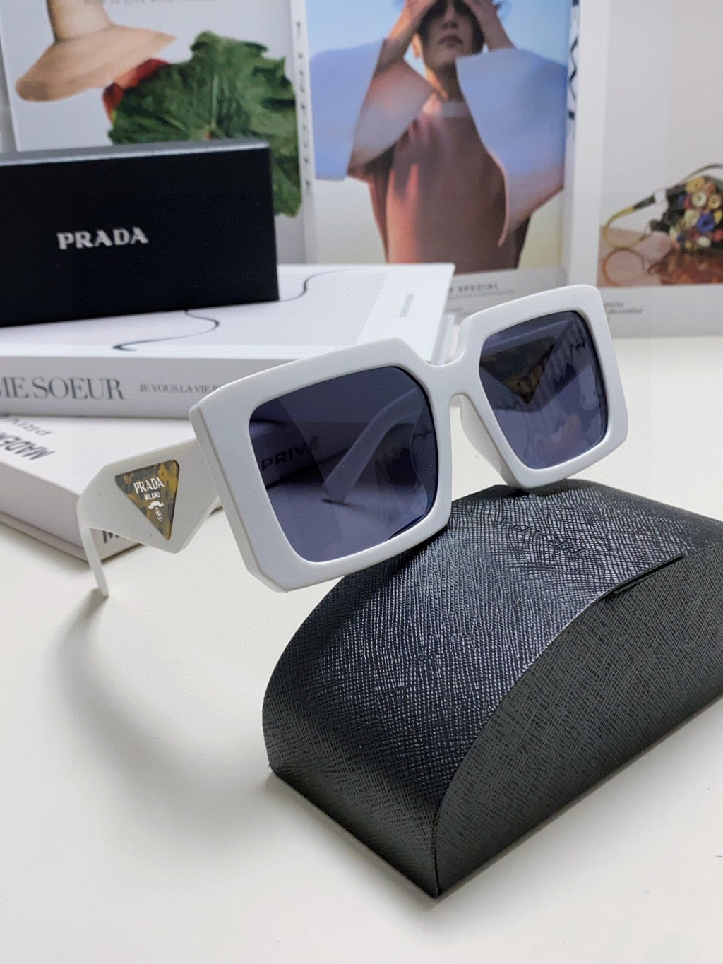 Prada Metal Oversized Silver Lens Sunglasses for Men - 432170 - detail image 7