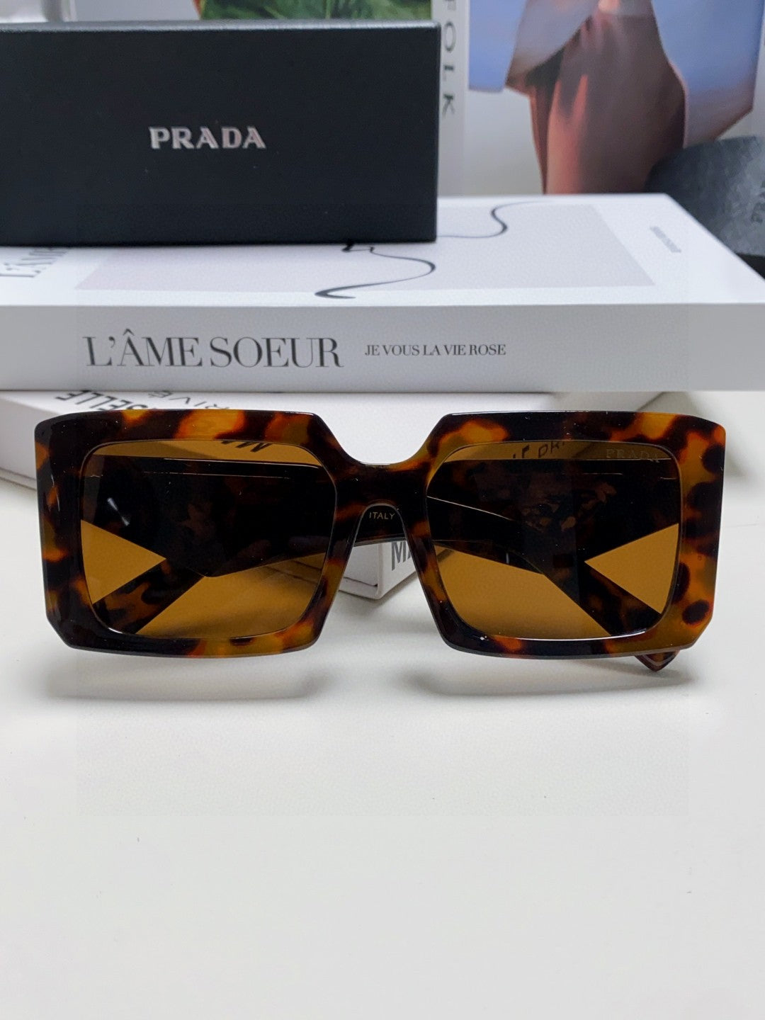Prada Metal Oversized Brown Lens Sunglasses for Men - 432171 - detail image 6