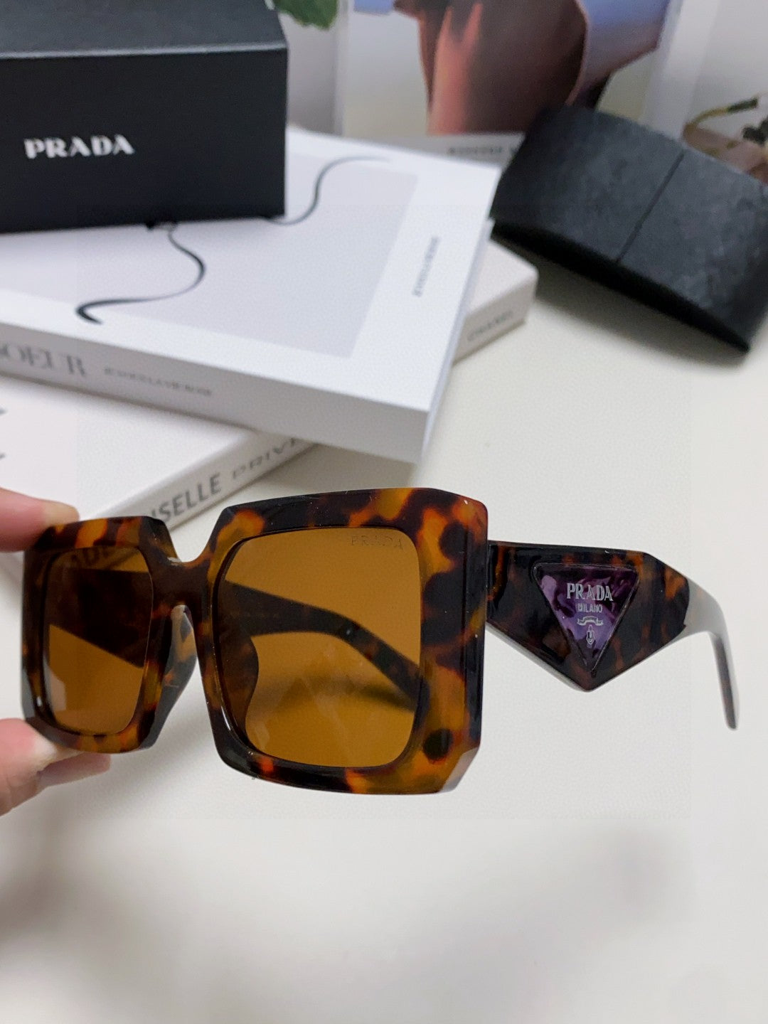 Prada Metal Oversized Brown Lens Sunglasses for Men - detail image 5