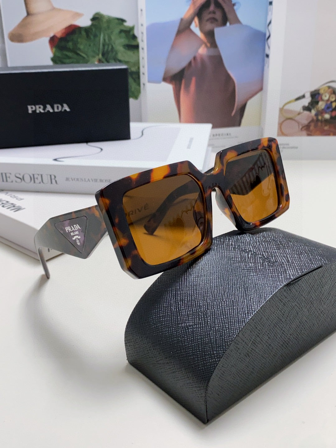 Prada Metal Oversized Brown Lens Sunglasses for Men - 998166 - detail image 7