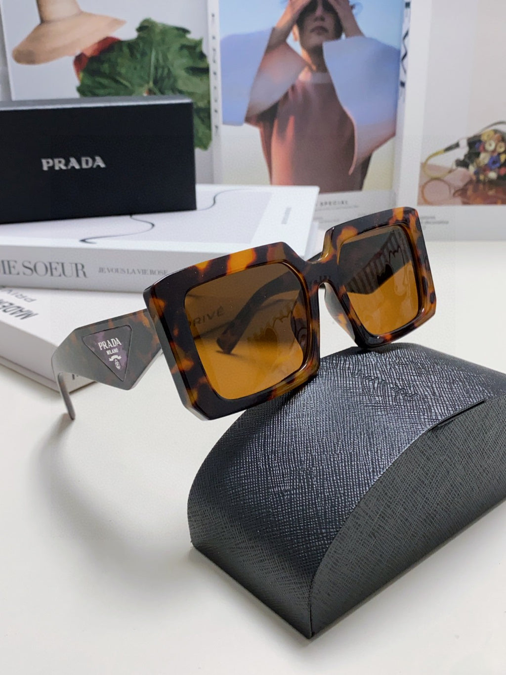 Prada Metal Oversized Brown Lens Sunglasses for Men - 432171 - detail image 7