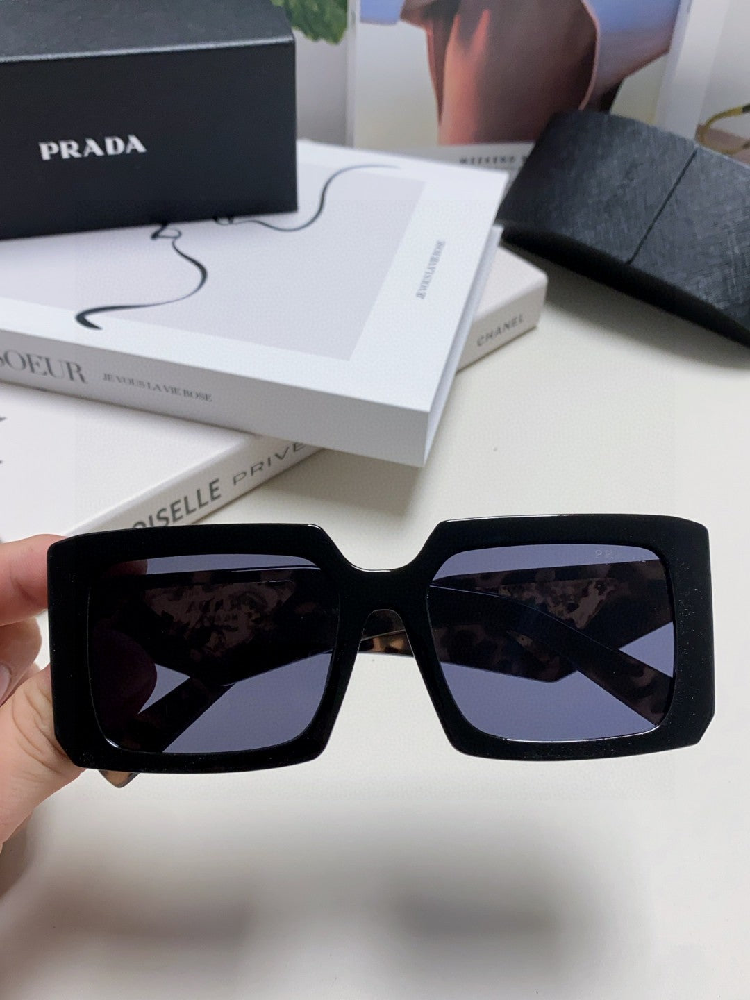 Prada Metal Oversized Blue Lens Sunglasses for Men - detail image 3