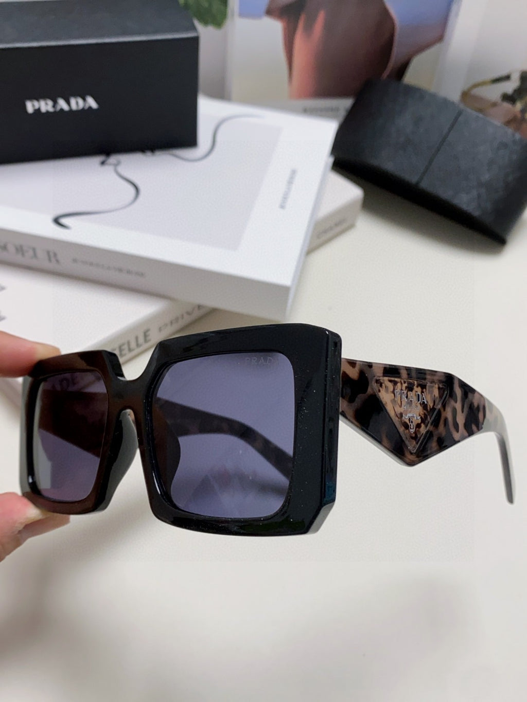 Prada Metal Oversized Blue Lens Sunglasses for Men - detail image 5