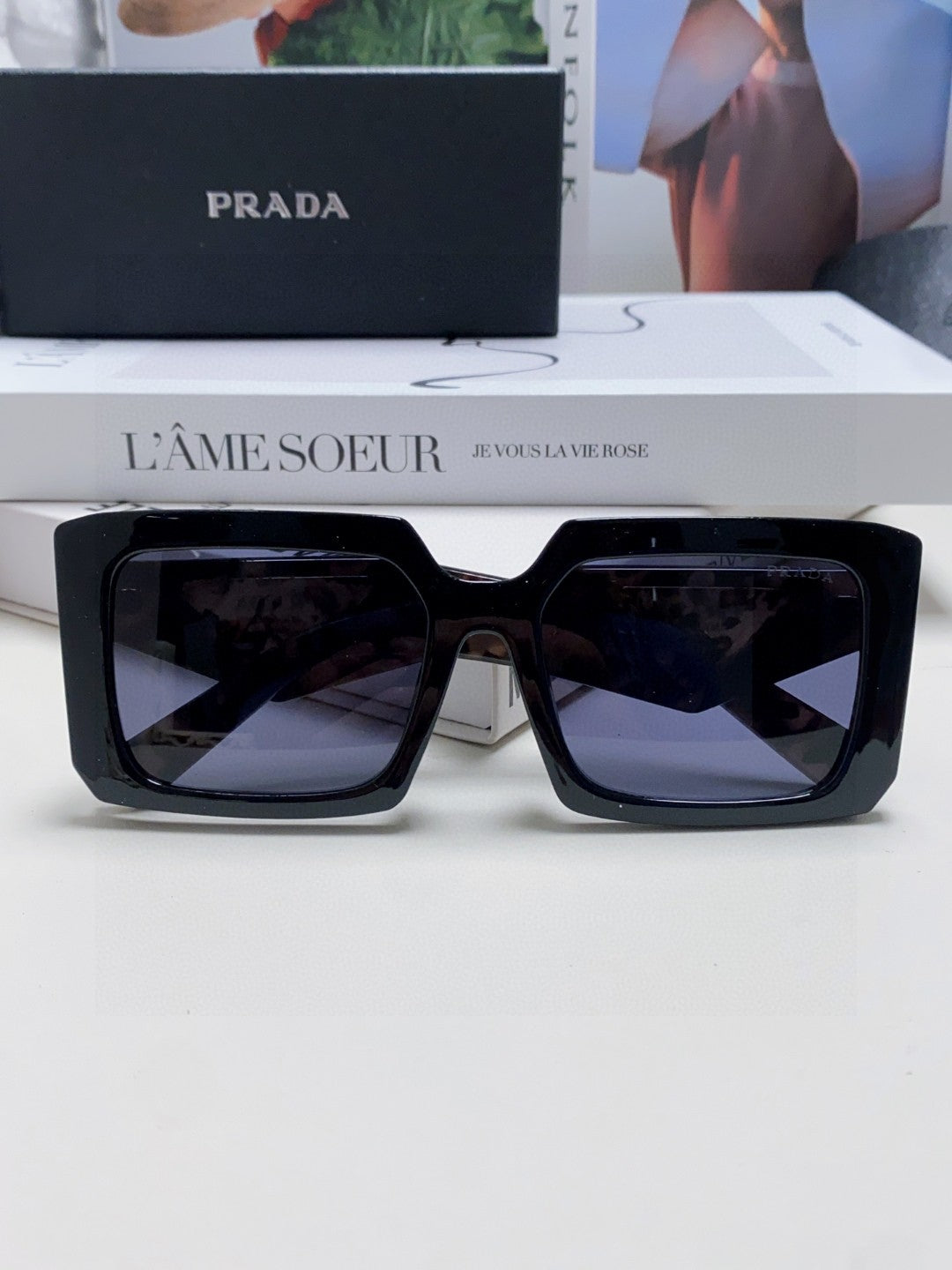 Prada Metal Oversized Blue Lens Sunglasses for Men - detail image 6