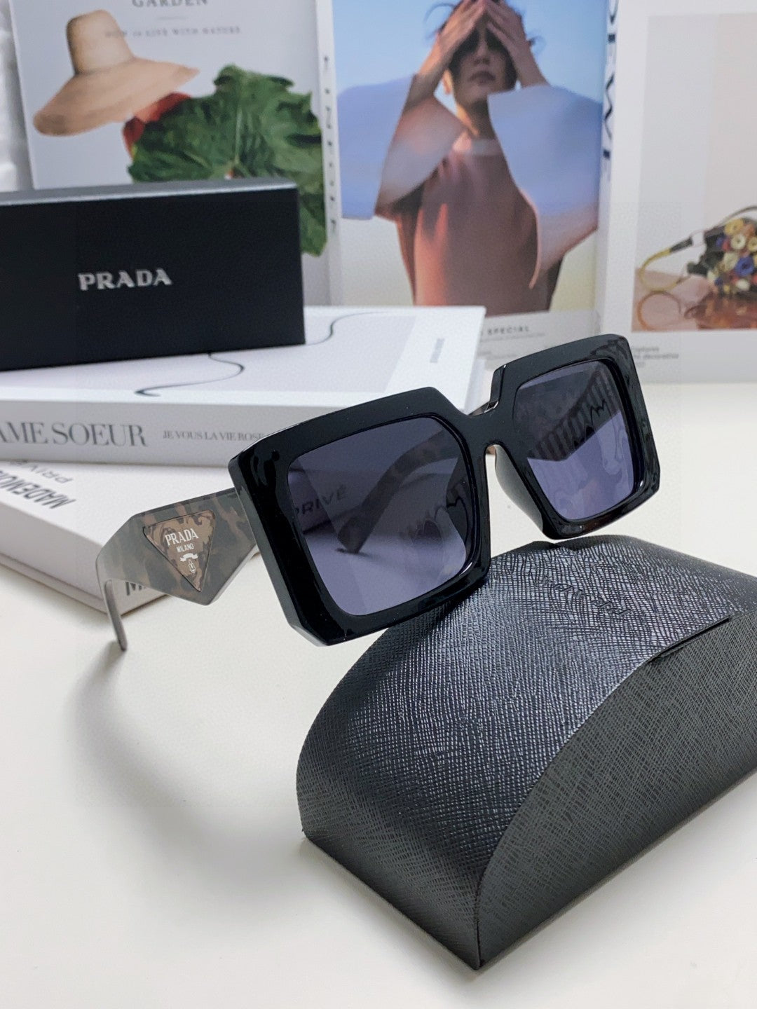Prada Metal Oversized Blue Lens Sunglasses for Men - detail image 7