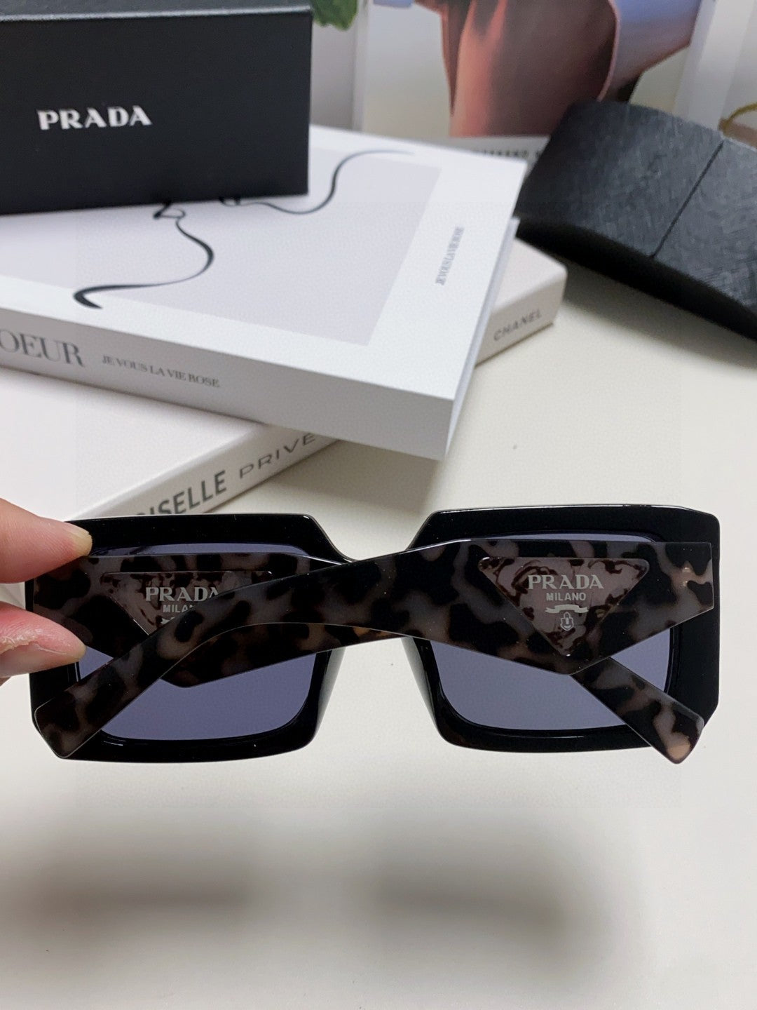 Prada Metal Oversized Blue Lens Sunglasses for Men - detail image 4