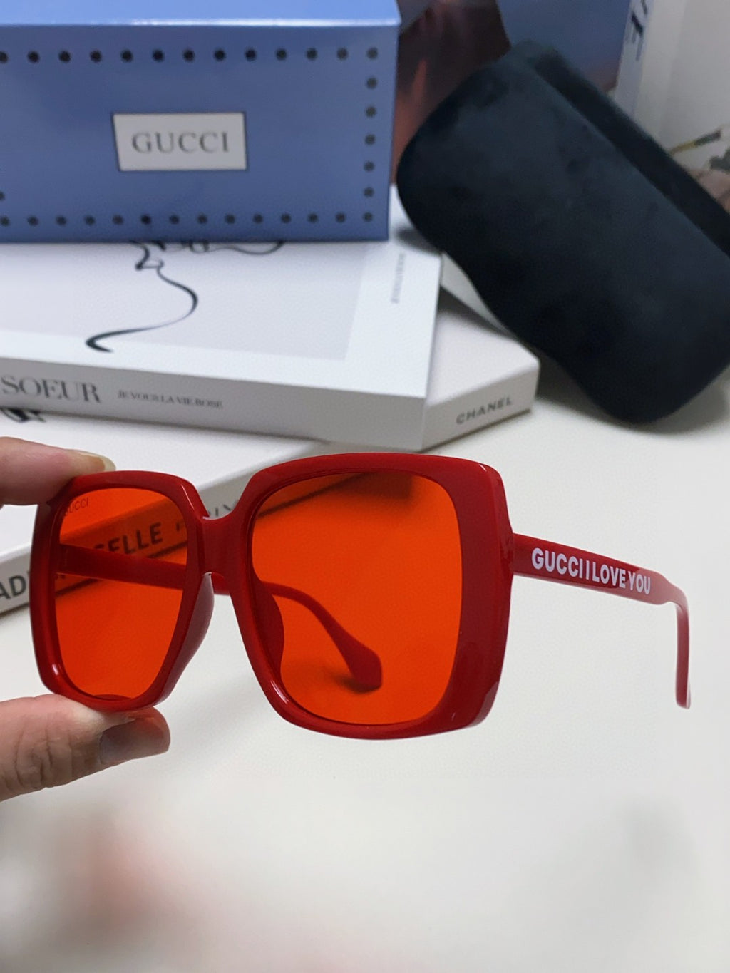 Gucci Oversized Red Lens Sunglasses for Women - detail image 5