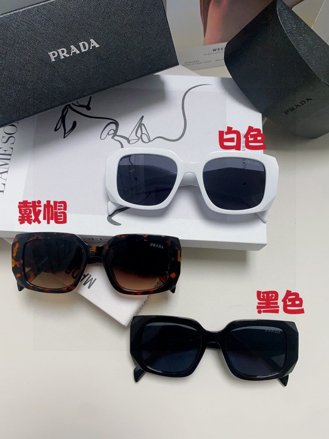 Prada Square Red Lens Sunglasses for Women - detail image 9