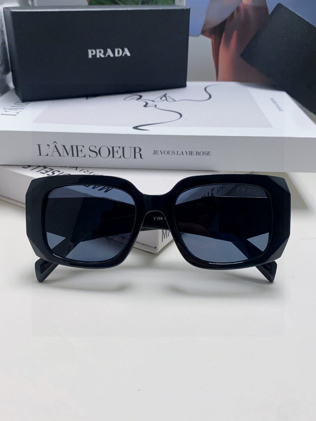 Prada Square Blue Lens Sunglasses for Women - 382692 - detail image 5