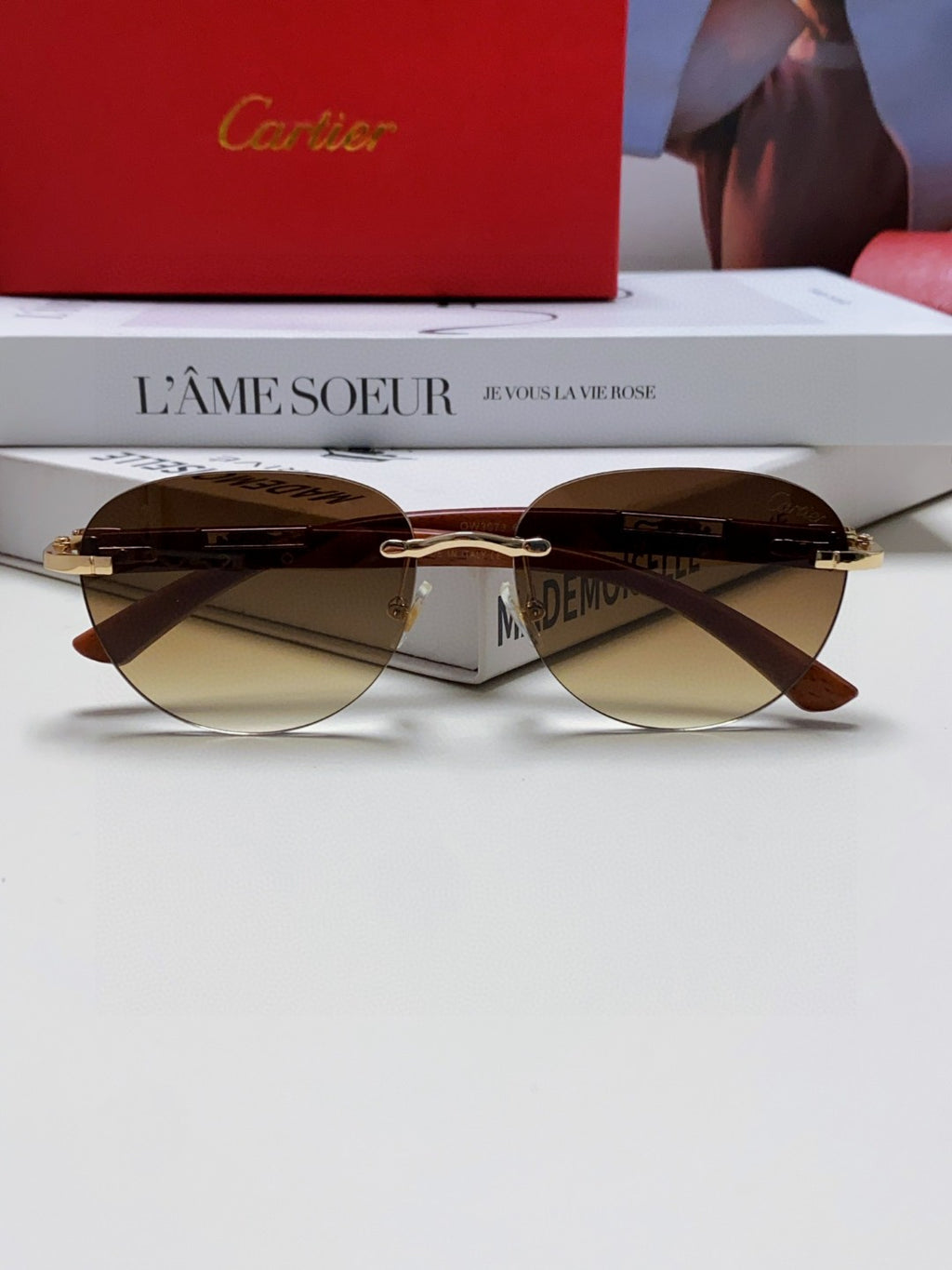 Cartier Lightweight Rimless Gray Lens Sunglasses for Men & Women - 382811 - detail image 6