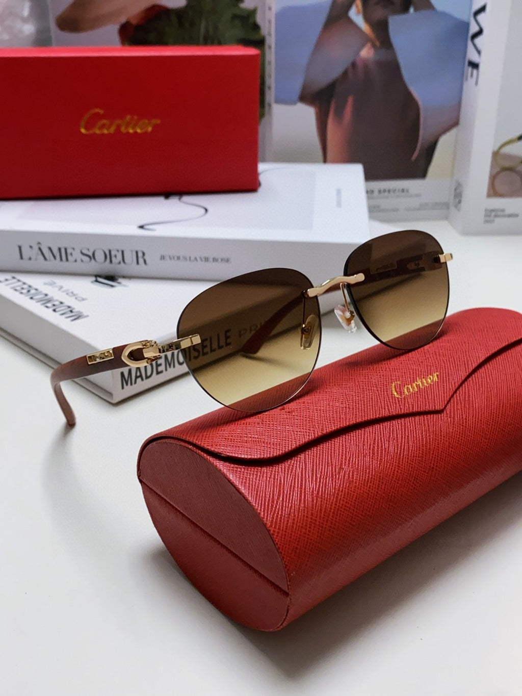 Cartier Lightweight Rimless Gray Lens Sunglasses for Men & Women - 382811 - detail image 7