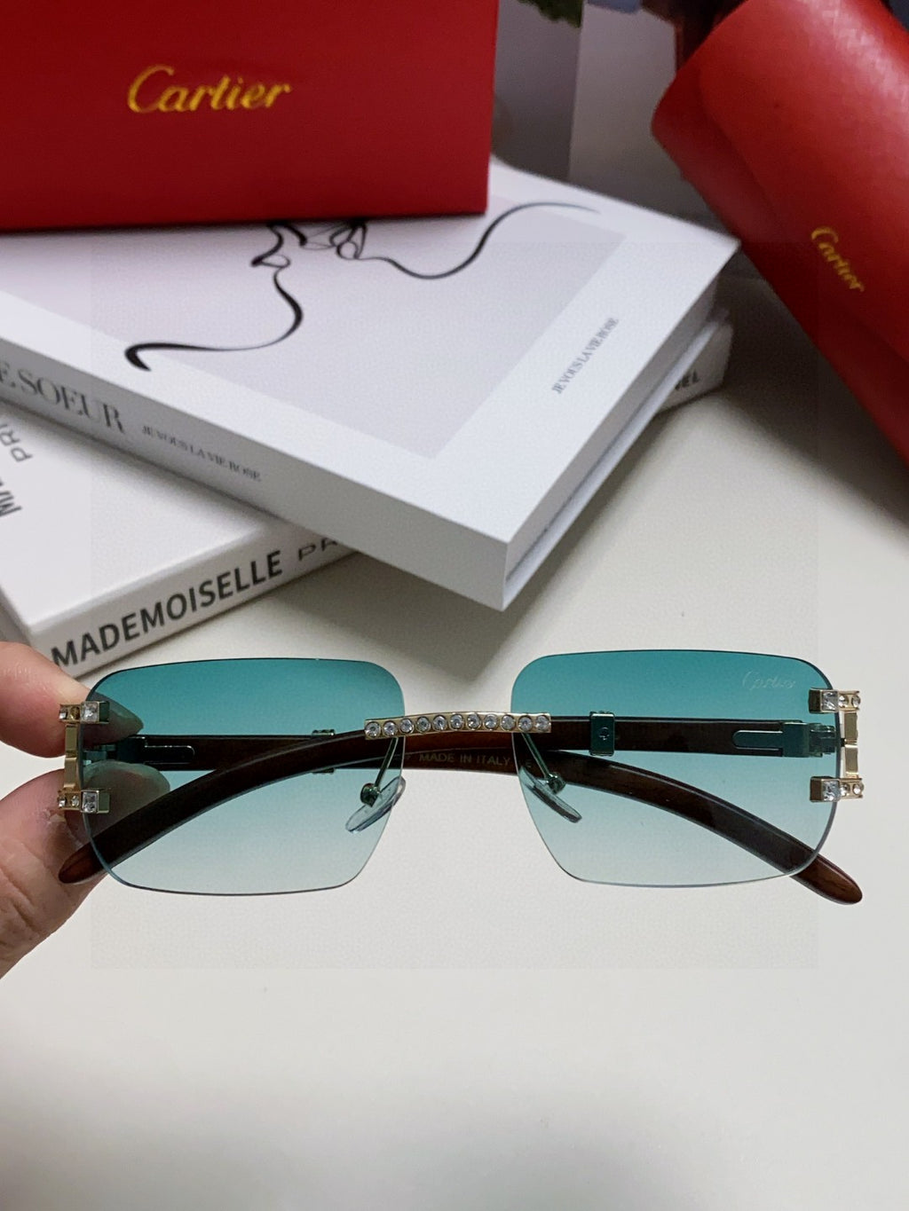 Cartier Lightweight Rimless Silver Lens Sunglasses for Men & Women - 382804 - detail image 2