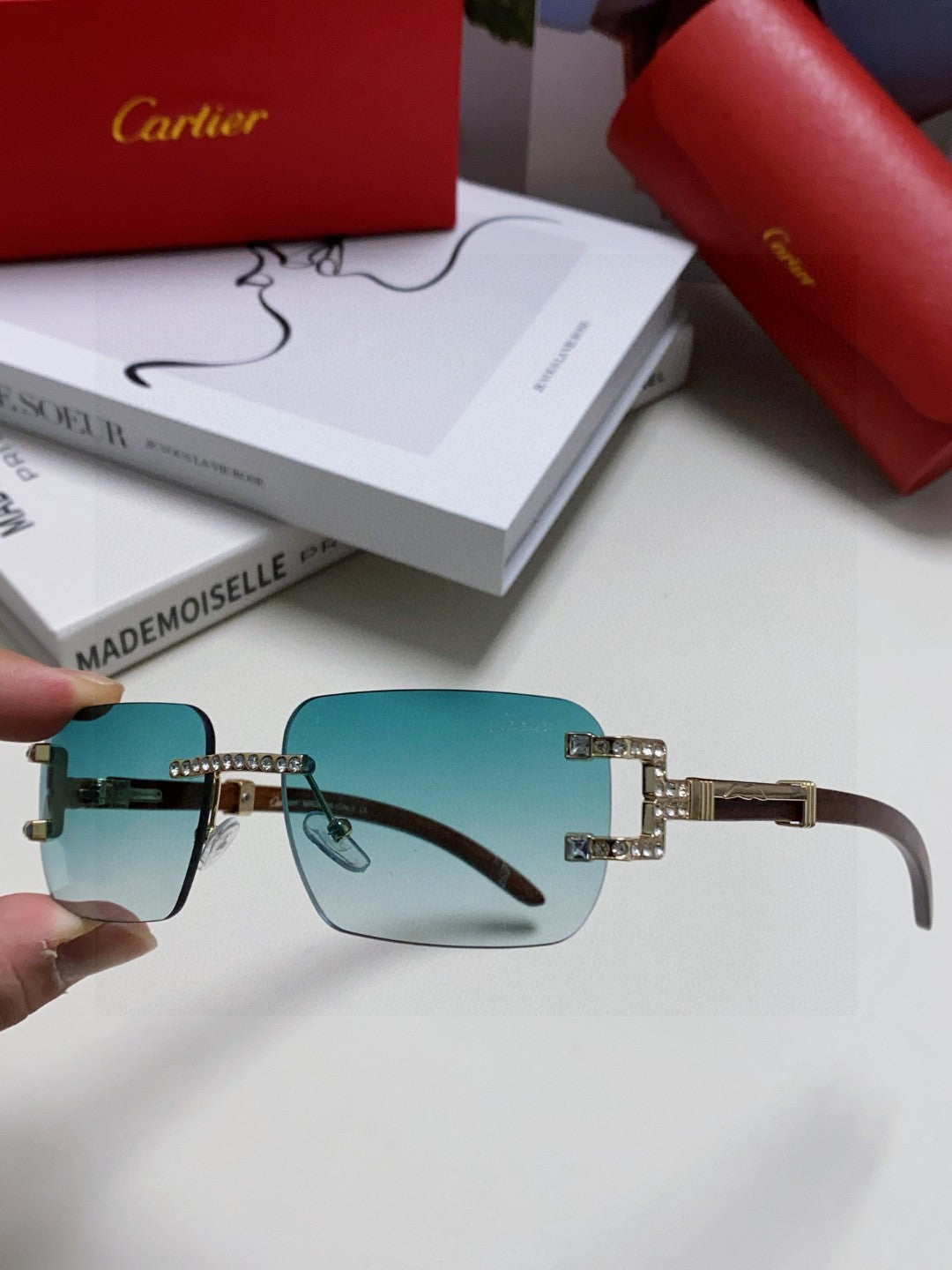 Cartier Lightweight Rimless Silver Lens Sunglasses for Men & Women - 382804 - detail image 4