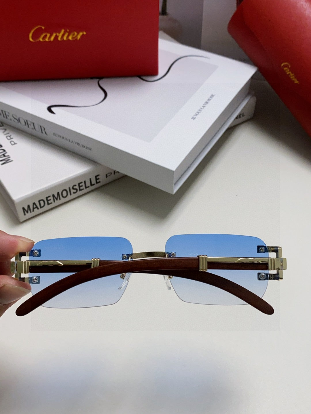Cartier Lightweight Rimless Blue Lens Sunglasses for Men & Women - 382805 - detail image 4