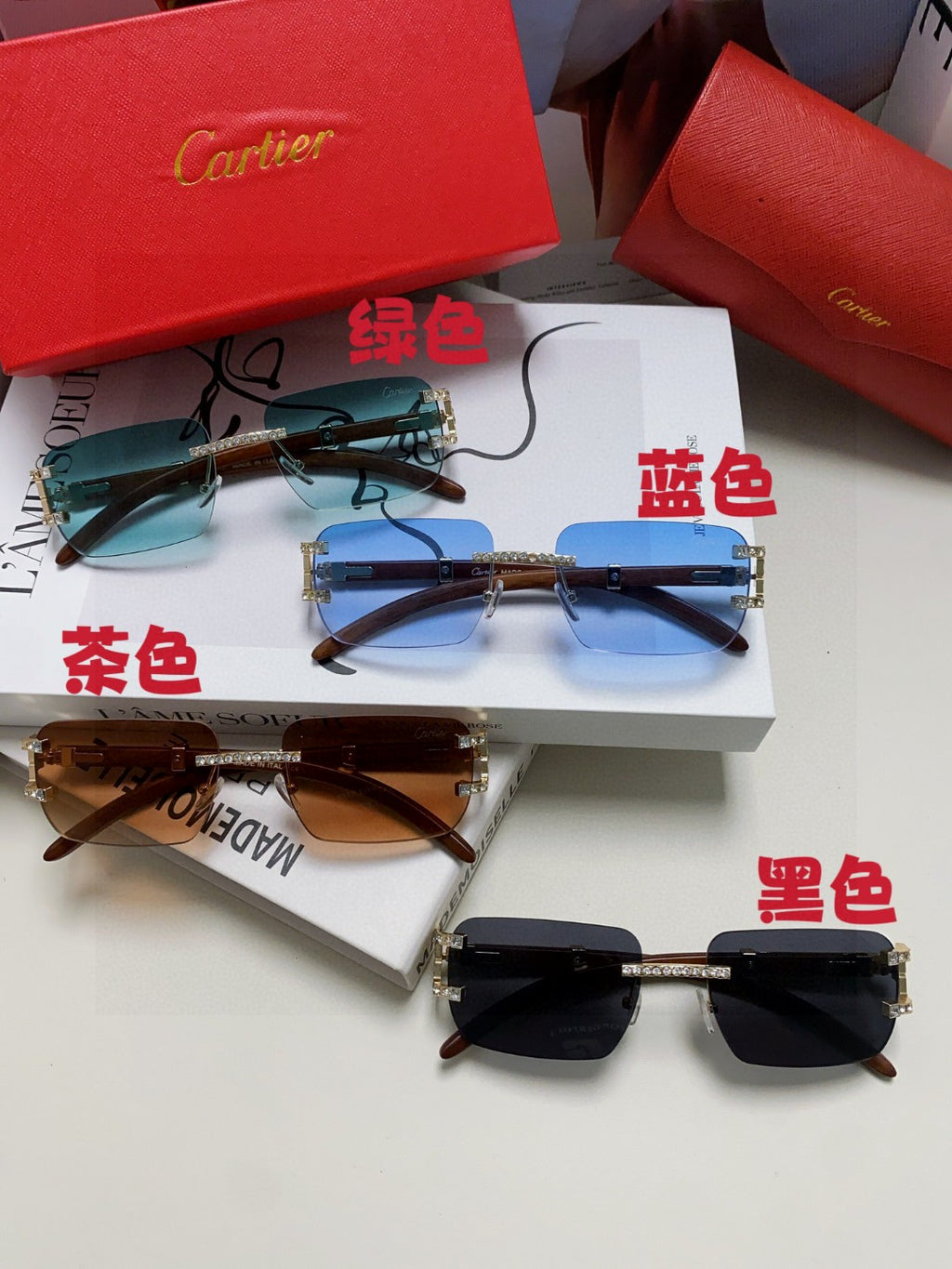 Cartier Lightweight Rimless Blue Lens Sunglasses for Men & Women - 382805 - detail image 9