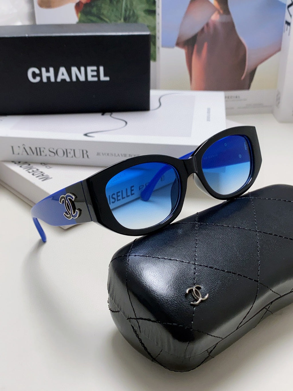 Chanel Oval Blue Lens Sunglasses for Men & Women - detail image 7