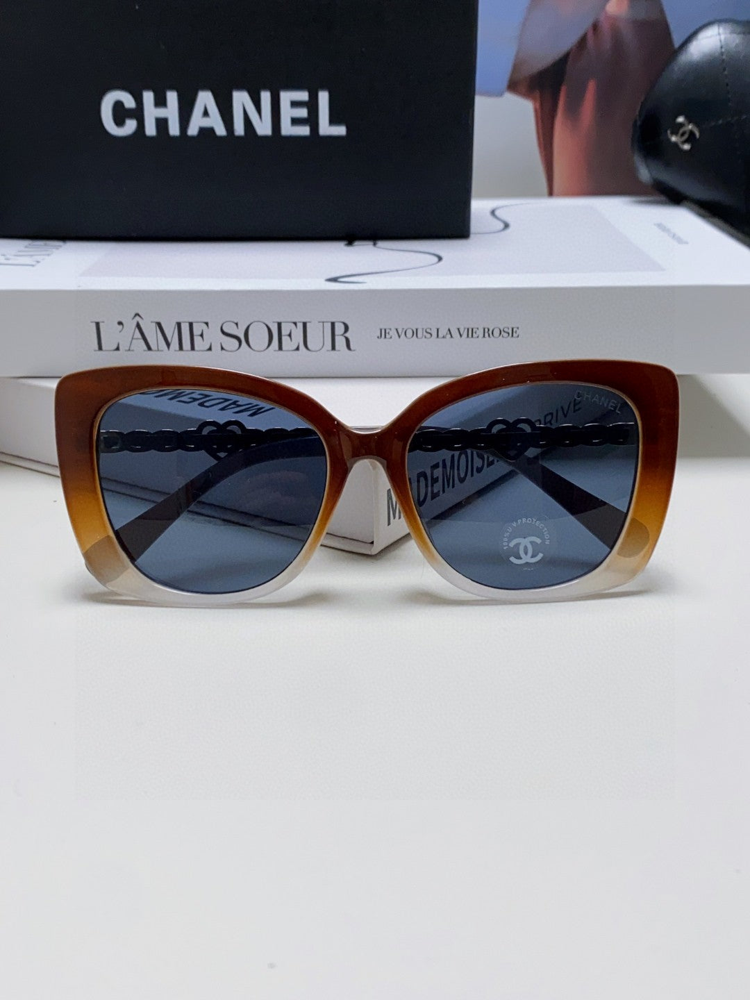 Chanel Metal Cat-Eye Blue Lens Sunglasses for Women - 382162 - detail image 6