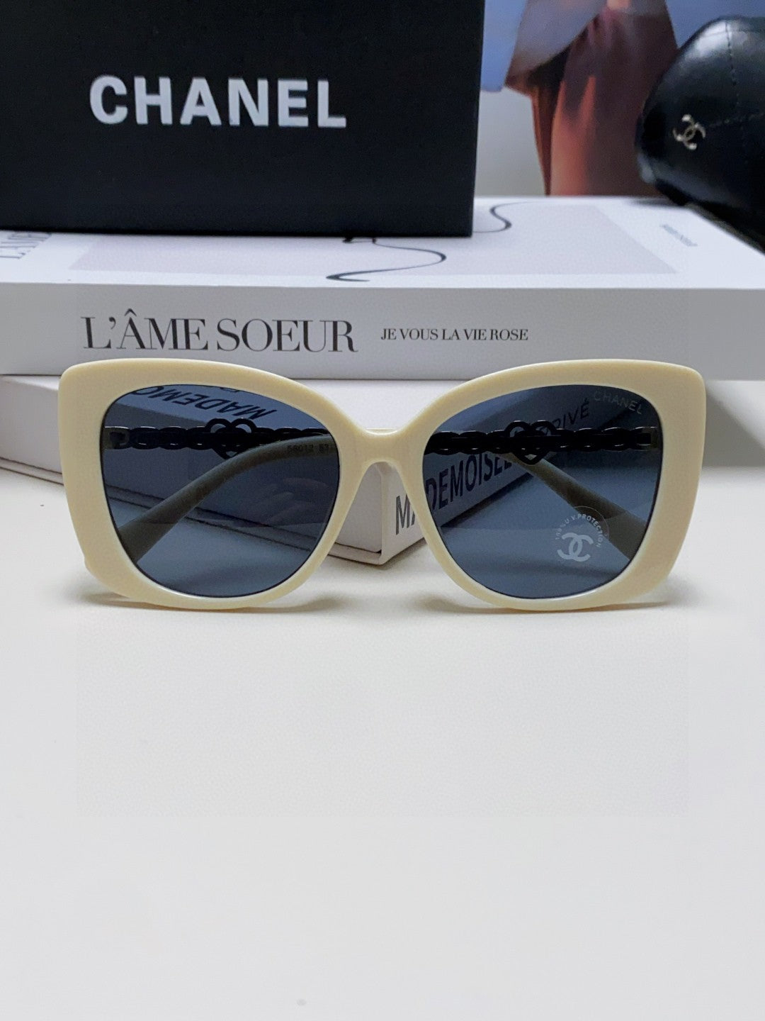 Chanel Metal Cat-Eye Blue Lens Sunglasses for Women - 382164 - detail image 6