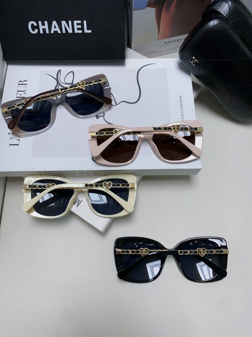 Chanel Metal Cat-Eye Blue Lens Sunglasses for Women - 382164 - detail image 8