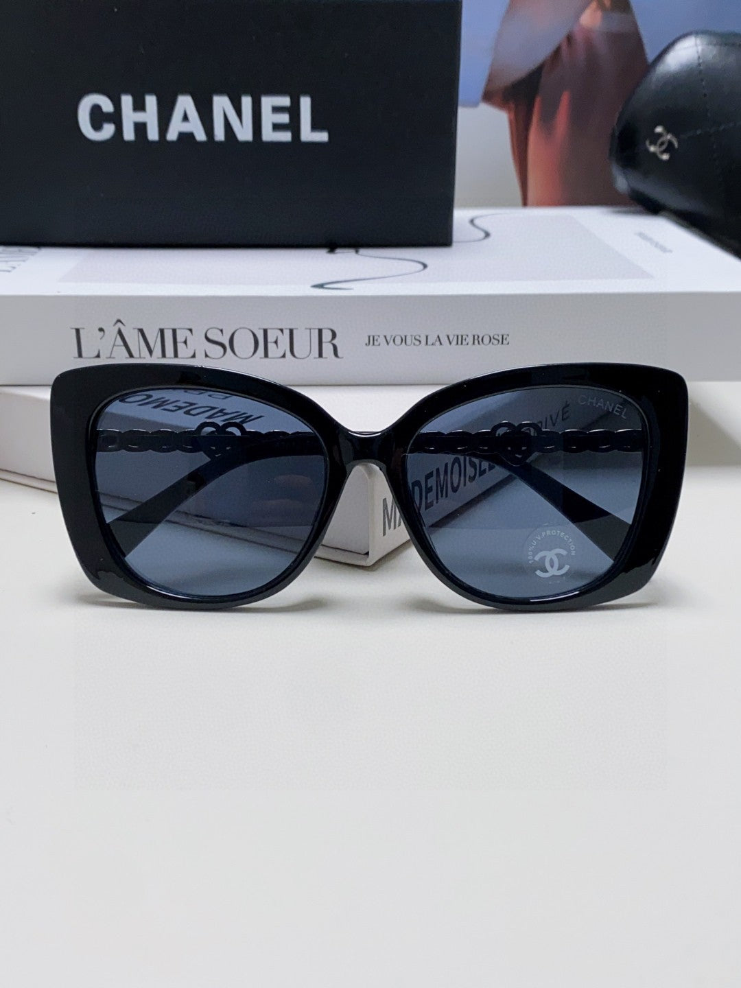 Chanel Metal Cat-Eye Blue Lens Sunglasses for Women - 382165 - detail image 6