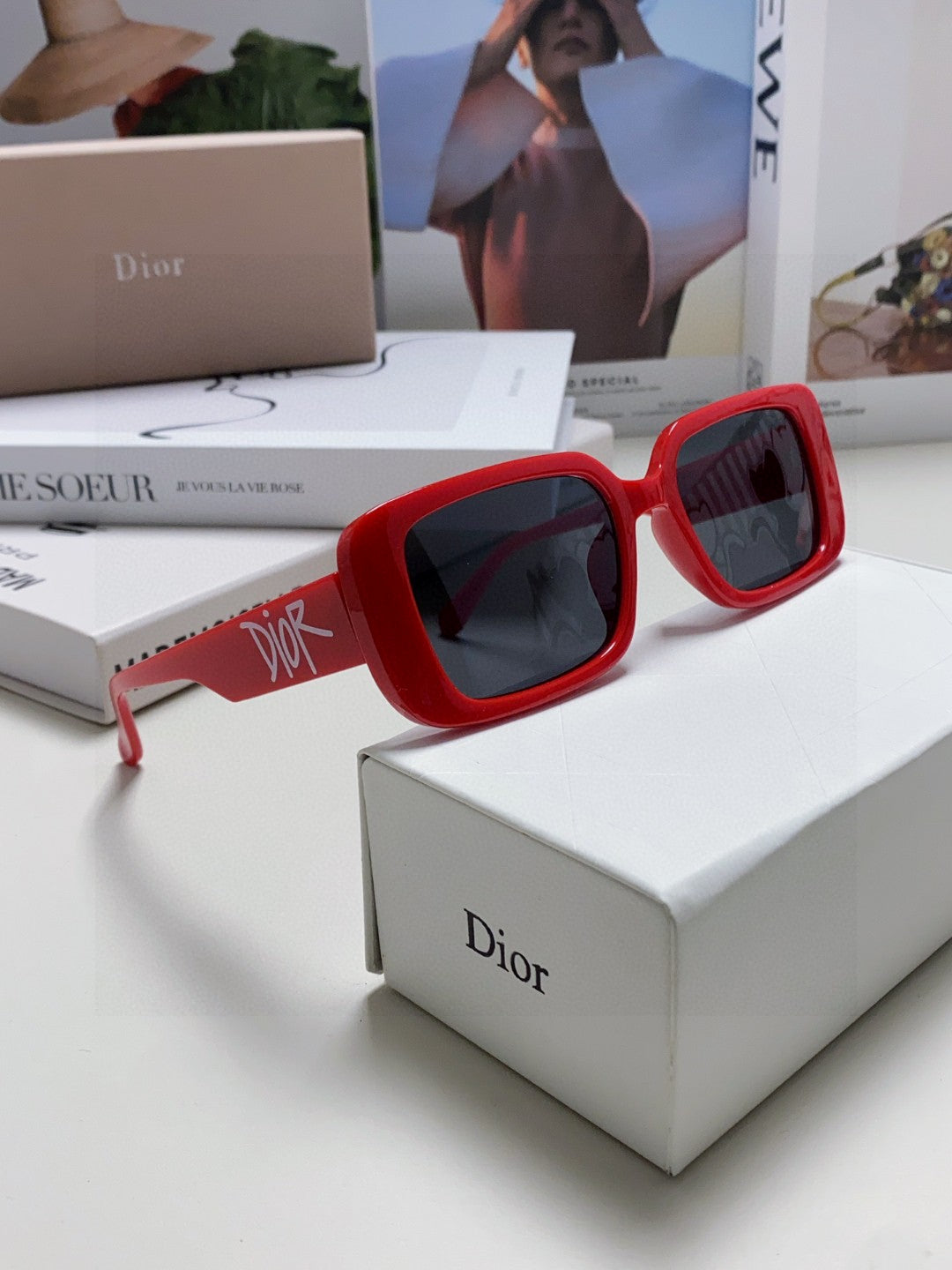 Dior Square Red Lens Sunglasses for Women - 382438 - detail image 7
